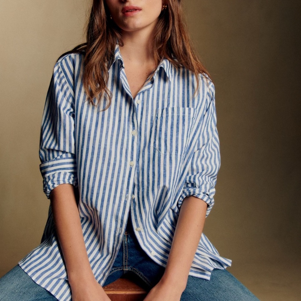 Sézane Max Shirt size 36 - Blue and White Striped Button-Up Shirt